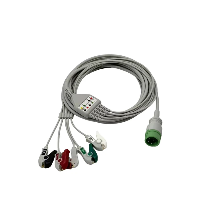 Carewell 6-Pin 5-Lead ECG/EKG Cable, AHA & IEC Snap / Grabber Clips