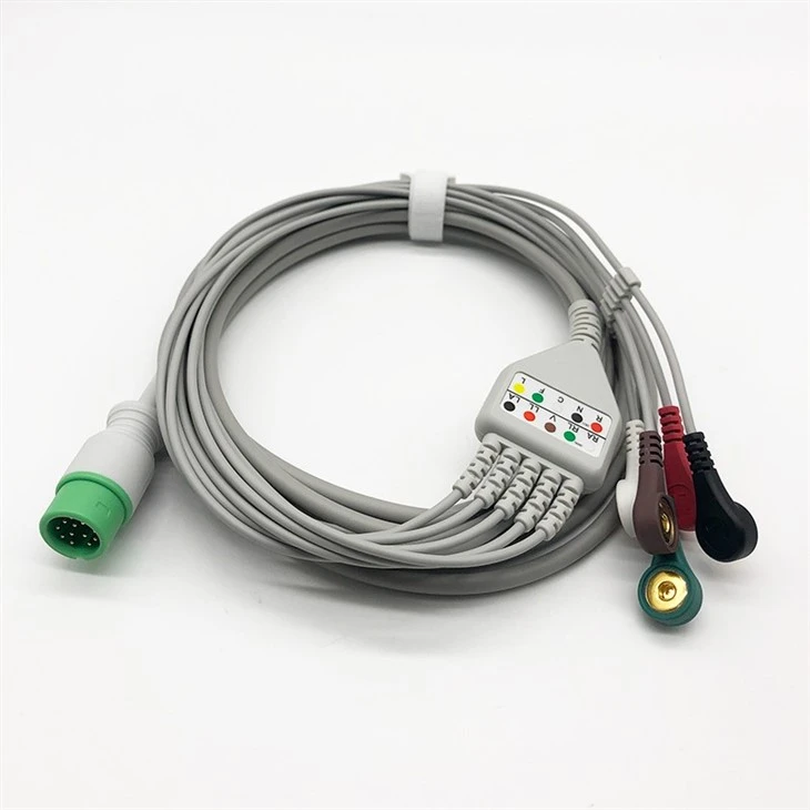 COMEN 12-Pin 5-Lead ECG/EKG Cable, AHA / IEC Snap & Grabber Clips factory
