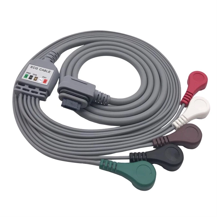 ECG Telemetry Leadwire Holter Cable 5-Leads Snap Compatible With GE SEER Light
