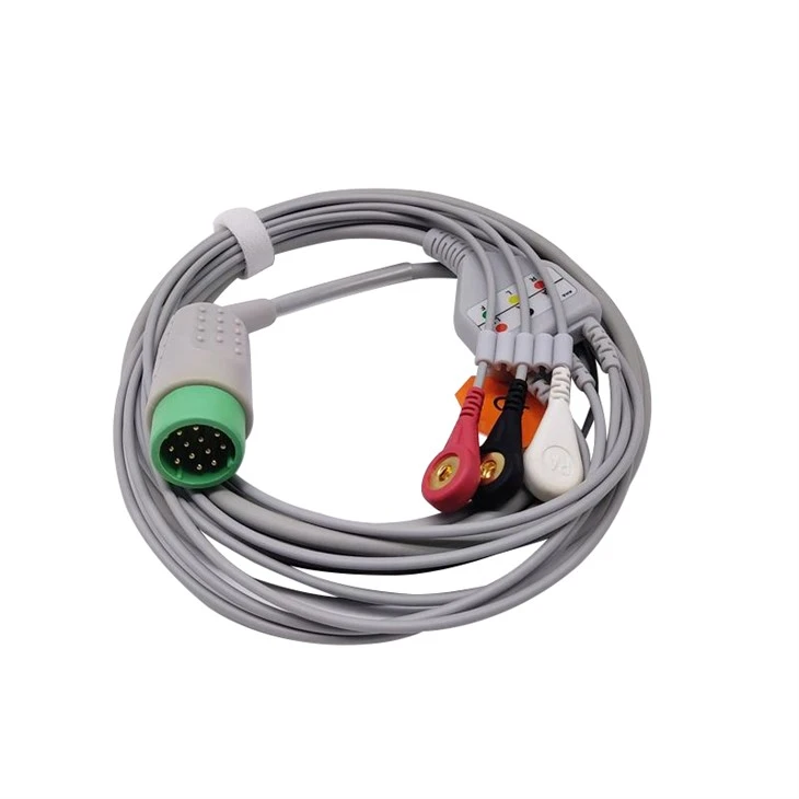 Medtronic lifepak Compatible 12-Pin 3-Lead Angled Snap ECG Cable (IEC + AHA)