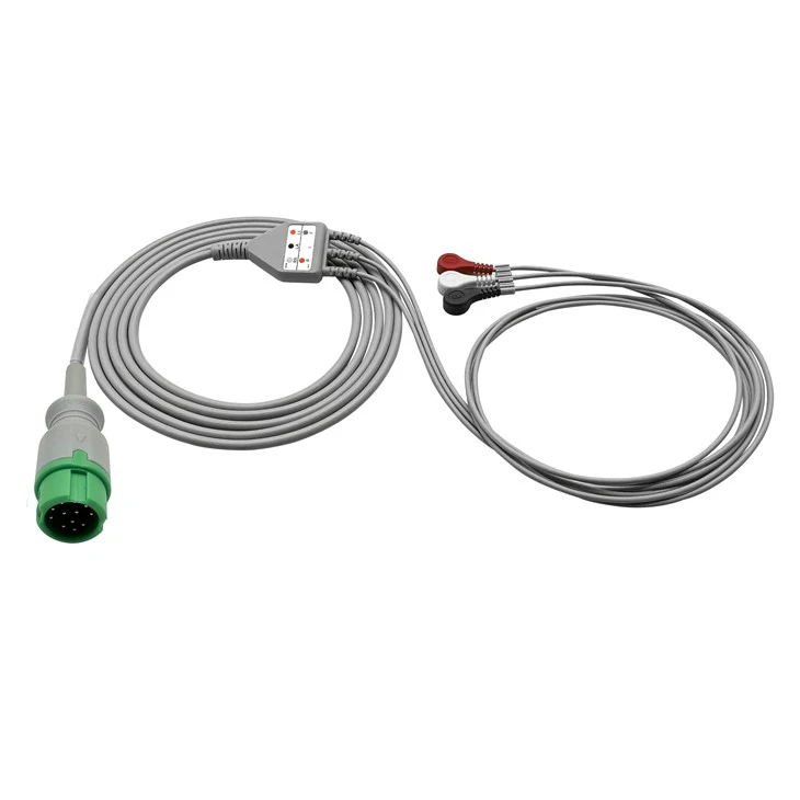 Mindray 12-Pin 3-Lead ECG Cable, AHA & IEC Snap / Grabber Clips