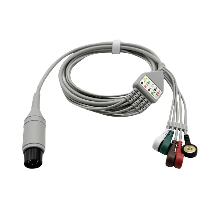 Mindray 6-Pin 5-Lead ECG Cable, AHA & IEC Snap / Grabber Clips