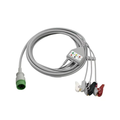 Carewell 6-Pin 3-Lead ECG/EKG Cable, AHA & IEC Snap / Grabber Clips