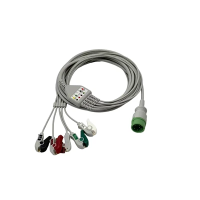 Carewell 6-Pin 5-Lead ECG/EKG Cable, AHA & IEC Snap / Grabber Clips