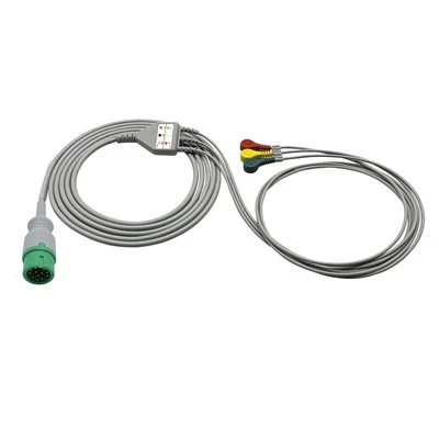 COMEN 12-Pin 3-Lead ECG/EKG Cable, AHA / IEC Snap & Grabber Clips