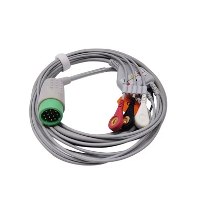 Medtronic lifepak Compatible 12-Pin 3-Lead Angled Snap ECG Cable (IEC + AHA)
