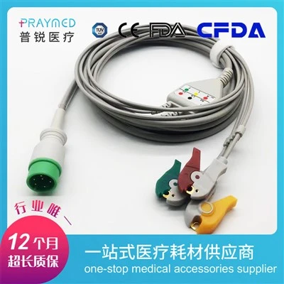 Zoncare Compatible 6-Pin 3-Lead ECG/EKG Trunk Cable