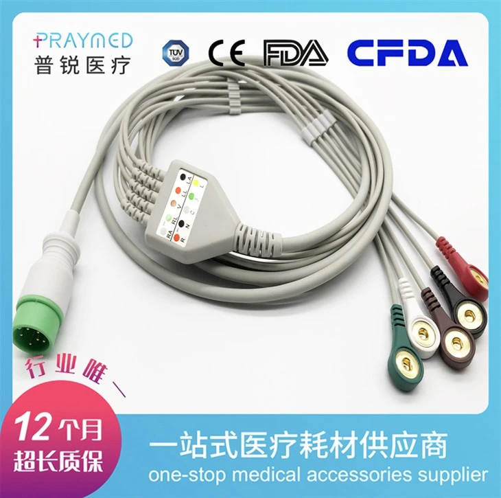 Zoncare Compatible 6-Pin 5-Lead ECG/EKG Trunk Cable